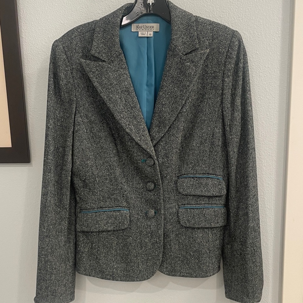 Kay Unger Charcoal and Turquoise Women's Blazer and Skirt Set